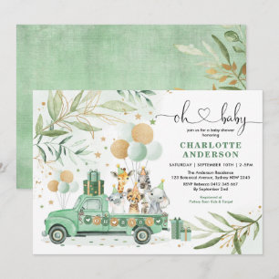 Neutral Safari Animals Greenery Gold Baby shower Kaart