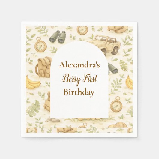 Neutral Safari Animals Wild One First Birthday Servet (Voorkant)