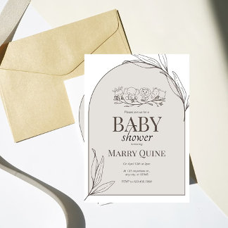 Neutral Safari Baby Shower Invitation, Minimal Bab Kaart
