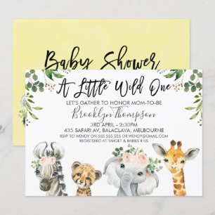 Neutral Safari Dieren Baby shower Uitnodiging