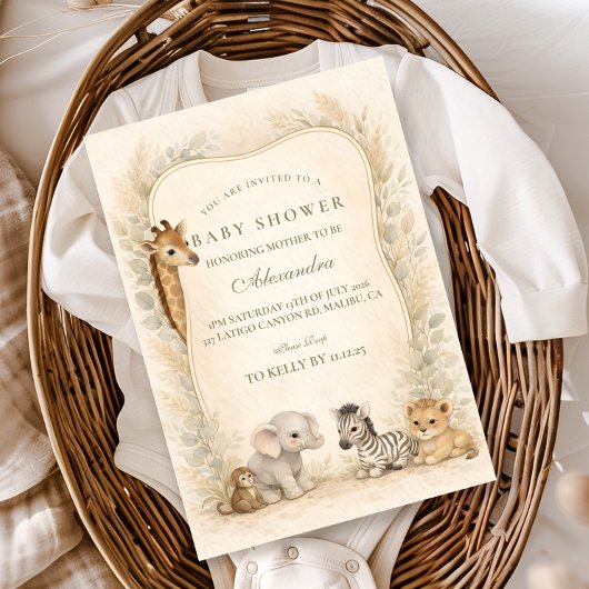 Neutral Safari Jungle Animals Baby Shower Kaart