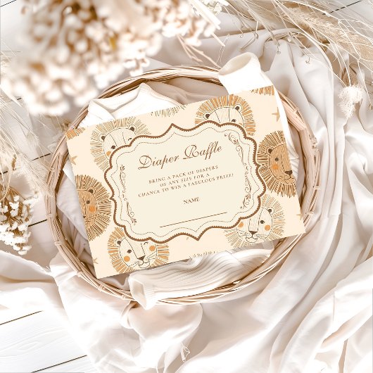 Neutral Safari Lion Baby Shower Diapper Raffle Informatiekaartje