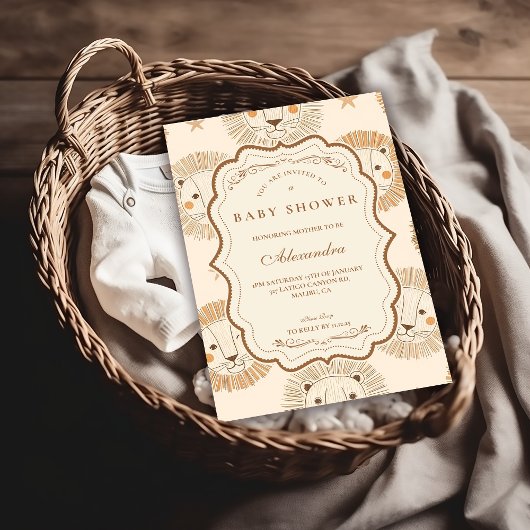 Neutral Safari Lion Baby Shower Kaart