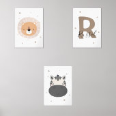 Neutral Safari Nursery Wall Art Set Lion Zebra (Voorkant)