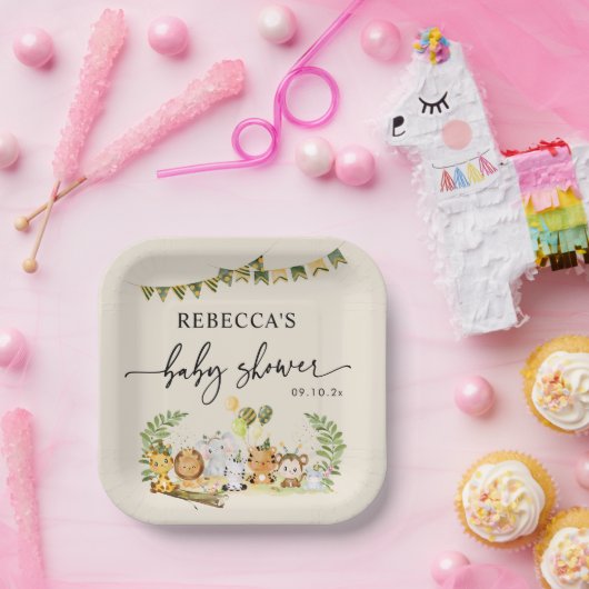 Neutral Safari Oerwoud Party Baby shower Papieren Bordje (Feest)