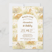 Neutral Safari Wild One Floral First Birthday Kaart (Voorkant)