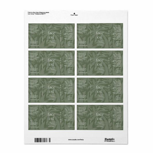 Neutral Sage Green 2 OZ druppelaar Fles Wrap Label (Full Sheet)