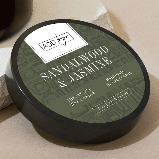 Neutral Sage Green Pattern Logo Soy Candle Jar Lid Ronde Sticker