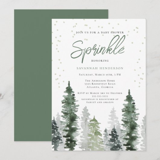 Neutral Sage Green Rustic Sprinkle Baby shower Kaart (Voorkant / Achterkant)