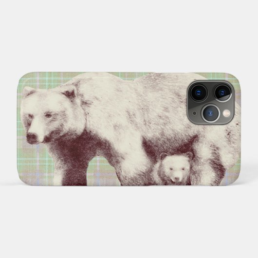  Neutral Sage Plaid Bear Case-Mate iPhone Case (Achterkant (horizontaal))