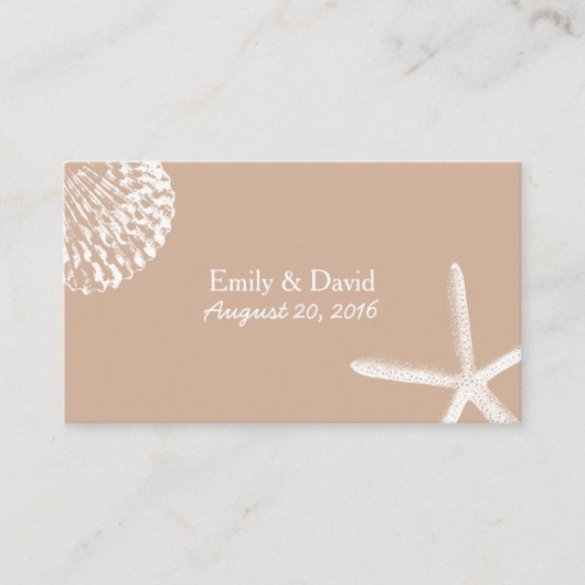 Neutral Seashells Beach Wedding Website Invoegen Informatiekaartje (Voorkant)