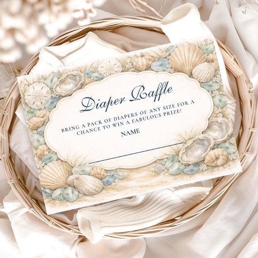 Neutral Seaside Shells Diapper Raffle Informatiekaartje