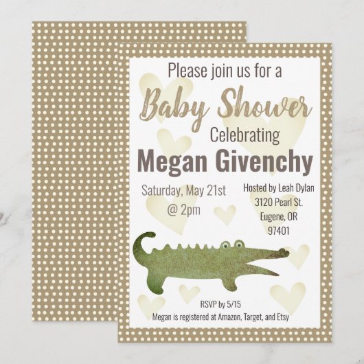 Neutral Sepia Alligator Baby shower Invitation Kaart (Voorkant / Achterkant)