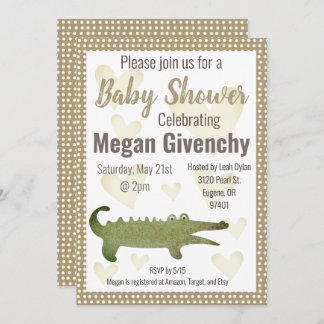 Neutral Sepia Alligator Baby shower Invitation Kaart