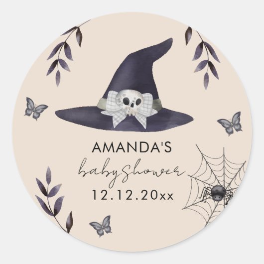Neutral Simple Little Boo Witch Pet Baby shower Ronde Sticker (Voorkant)