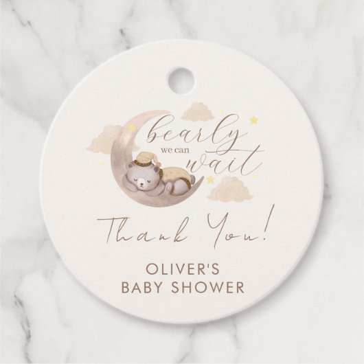 Neutral Sleep Beer Moon Star Baby shower Bedankjes Labels (Voorkant)