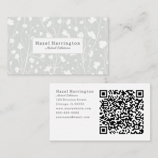 Neutral Soft Floral Elegant QR Visitekaartje (Voorkant / Achterkant)
