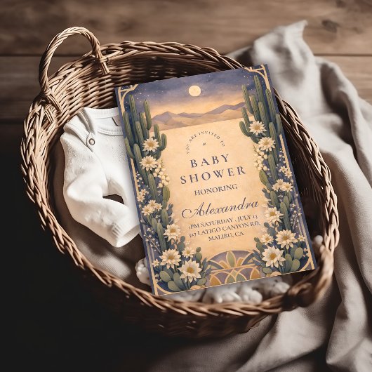 Neutral Southwest Cactus Botanicals Baby Shower Kaart