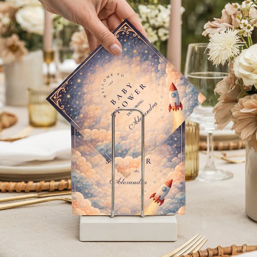 Neutral Space Rocket Stars Baby Shower Servet