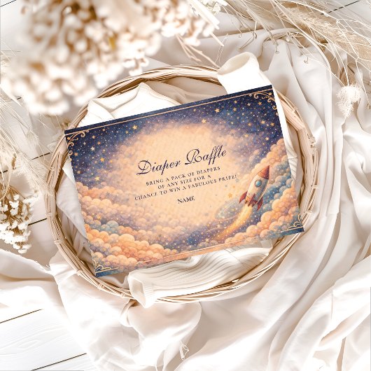 Neutral Space Rocket Stars Diapper Raffle  Informatiekaartje