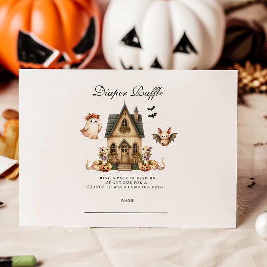 Neutral Spooky Cottage Diapper Raffle Informatiekaartje