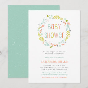 Neutral Spring Krans Baby shower Uitnodiging