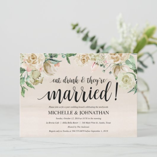 Neutral Spring Post Wedding Brunch Invitation Kaar Kaart (Staand voorkant)