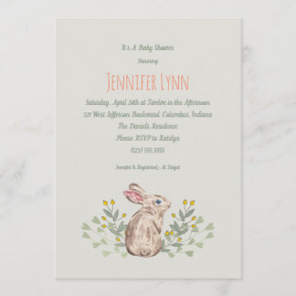 Neutral Spring Woodland Bunny Baby shower Invite Kaart