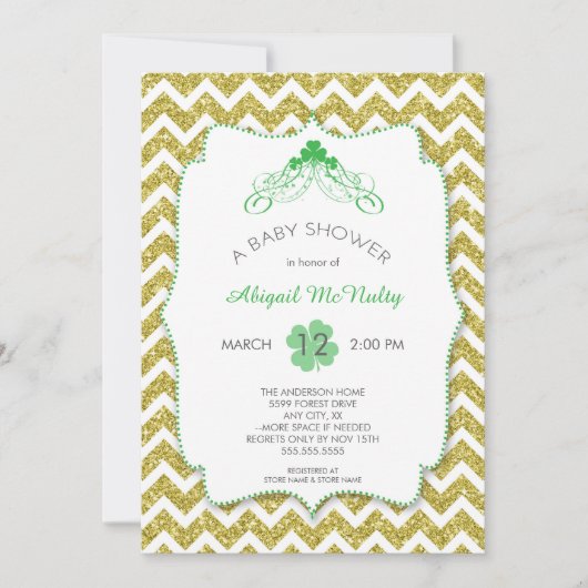 NEUTRAL St Patrick's Day Baby shower Gold glitter Kaart (Voorkant)