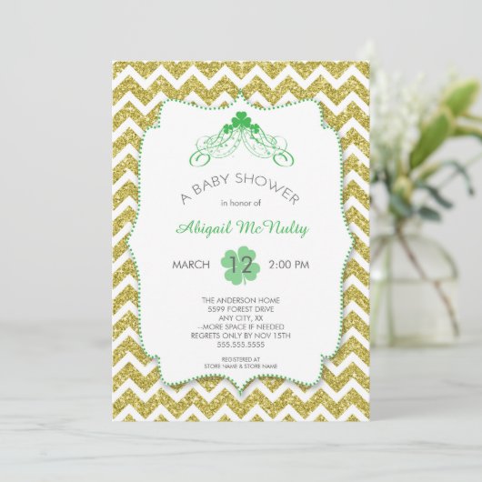 NEUTRAL St Patrick's Day Baby shower Gold glitter Kaart (Staand voorkant)