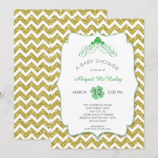 NEUTRAL St Patrick's Day Baby shower Gold glitter Kaart (Voorkant / Achterkant)