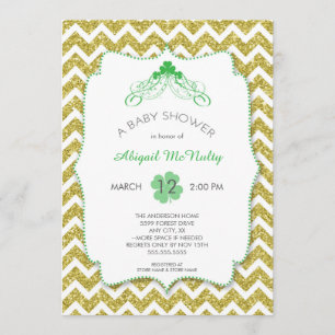 NEUTRAL St Patrick's Day Baby shower Gold glitter Kaart