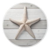 Neutral Starfish Zee Star Beige Faux Houten Lade Keramische Knop (Voorkant)