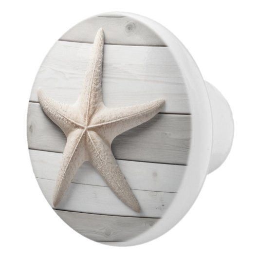 Neutral Starfish Zee Star Beige Faux Houten Lade Keramische Knop (Rechts)