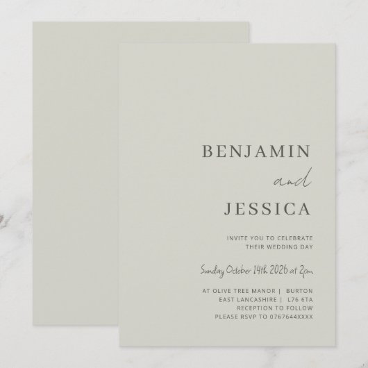 Neutral Stone minimalistische huwelijksuitnodiging Kaart (Voorkant / Achterkant)