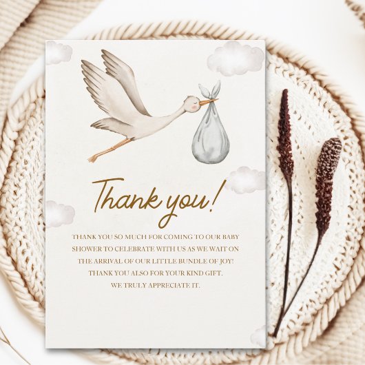 Neutral Stork Baby Shower – Gender Neutral Design Bedankkaart