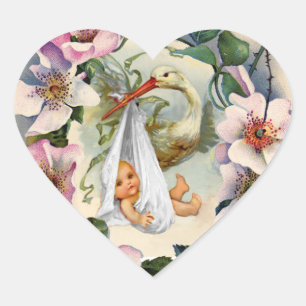 NEUTRAL STORK BABY SHOWER PINK WILD ROZEN KROGEN HART STICKER
