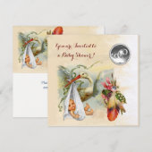 NEUTRAL STORK BABY SHOWER WHITE GEMSTONE MONOGRAM KAART (Voorkant / Achterkant)