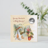 NEUTRAL STORK BABY SHOWER WHITE GEMSTONE MONOGRAM KAART (Staand voorkant)