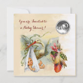 NEUTRAL STORK BABY SHOWER WHITE GEMSTONE MONOGRAM KAART (Voorkant)