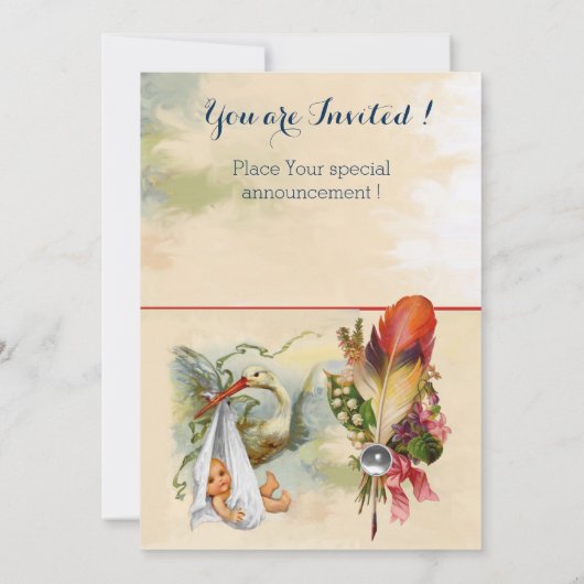 NEUTRAL STORK BABY SHOWER WHITE GEMSTONE MONOGRAM KAART (Achterkant)