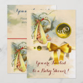 NEUTRAL STORK BABY SHOWER YELLOW GEMSTONE MONOGRAM KAART (Voorkant / Achterkant)