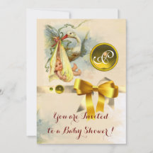 NEUTRAL STORK BABY SHOWER YELLOW GEMSTONE MONOGRAM