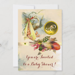 NEUTRAL STORK BABY SHOWER YELLOW GEMSTONE MONOGRAM KAART