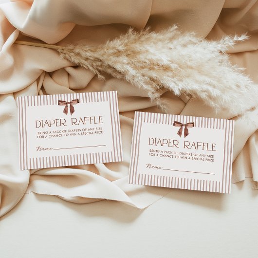 Neutral Striped Bow Diaper Raffle Informatiekaartje