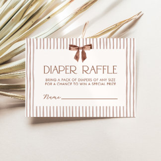 Neutral Striped Bow Diaper Raffle Informatiekaartje