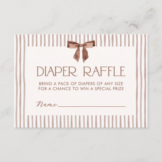 Neutral Striped Bow Diaper Raffle Informatiekaartje (Voorkant)