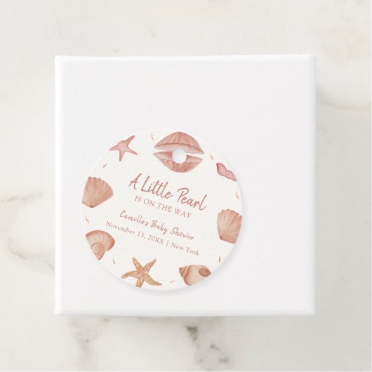 Neutral Summer Ocean Seashell Pearl Baby shower Bedankjes Labels (In situ)