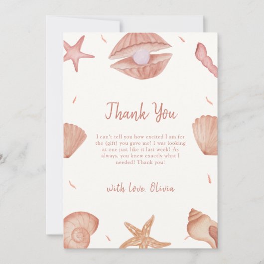 Neutral Summer Ocean Seashell Pearl Baby shower Bedankkaart (Voorkant)