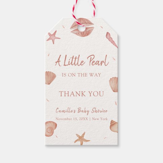 Neutral Summer Ocean Seashell Pearl Baby shower Cadeaulabel (Voorkant)